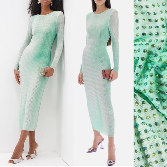 Self-Portrait Dresses & Skirts - SELF-PORTRAIT Mint Green Crystal Embellished Mesh Midi Dress Size 8 NWT